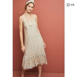 CCO Anthropologie Eri + Ali Twilight Lace Dress Ivory Gray Sleeveless
